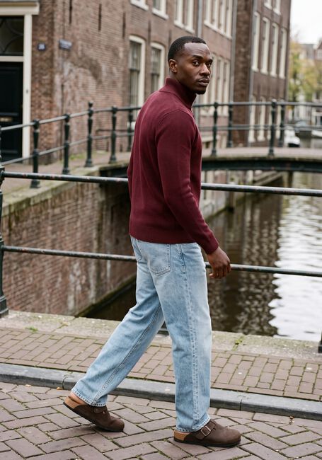 Bordeaux SELECTED MEN Trui SLMDANE LS KNIT STRUCTURE HALF ZIP - large