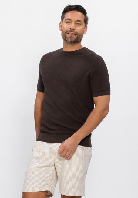 PROFUOMO T-shirt T-SHIRT CREW NECK COTTON LINEN en marron - large