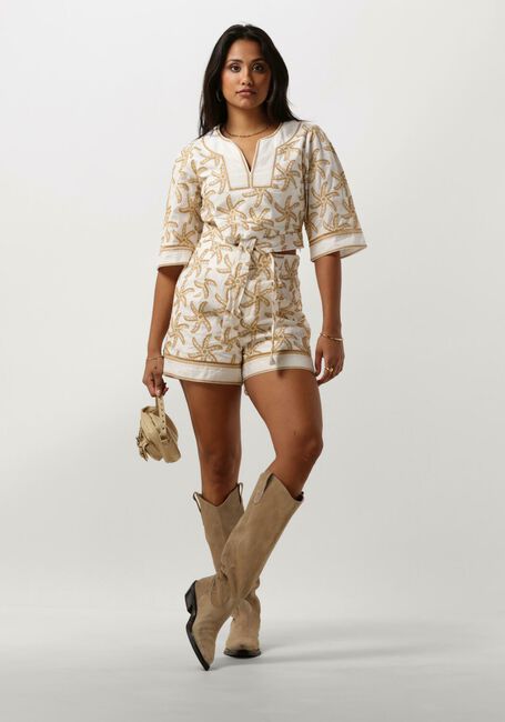 Beige SCOTCH & SODA Broeken/jumpsuits STARFISH EMBROIDERED HIGH-RISE LINEN SHORT - large