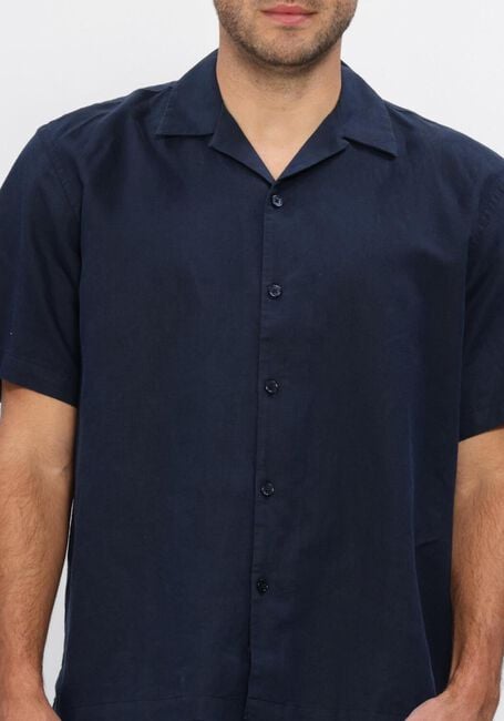 Donkerblauwe SELECTED MEN Casual overhemd SLHRLXCLAY LINENBLEND SS SHIRT RES NOOS - large