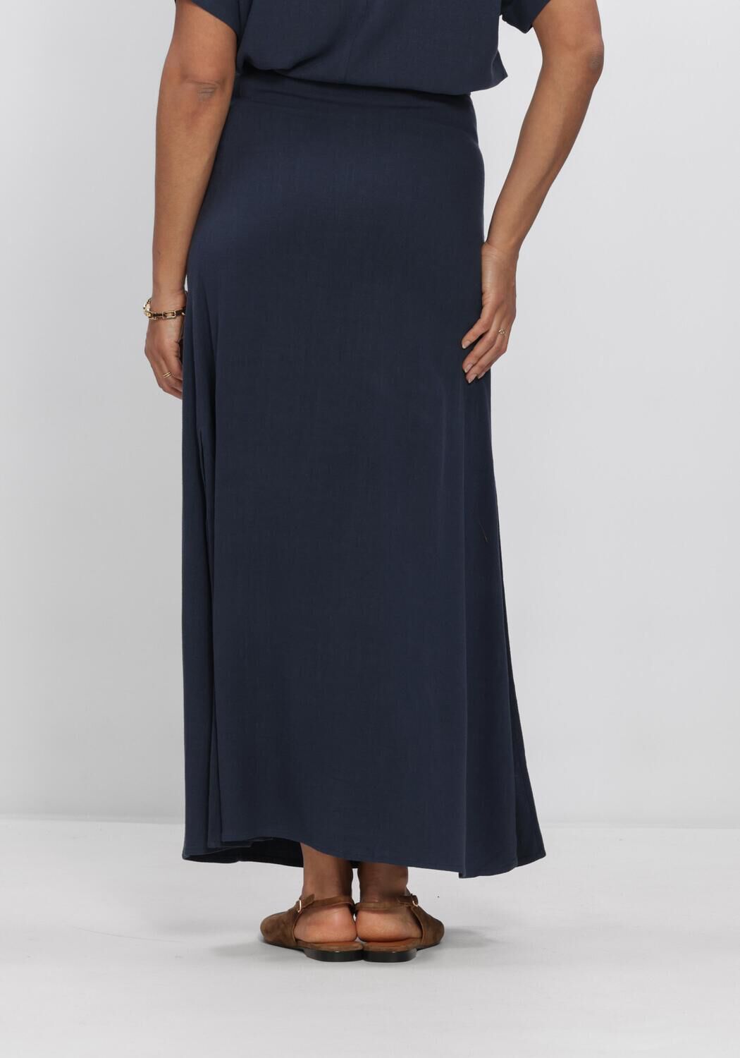 SELECTED WOMEN Jupe maxi SLFVIVA HW ANKLE LINEN BLEND SKIRT Bleu fonc&eacute; - large