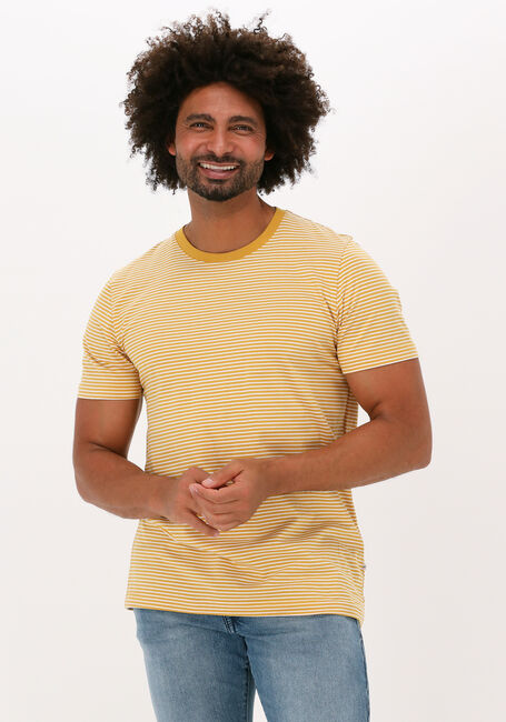 SELECTED HOMME T-shirt SLHNORMAN180 STRIPE SS O-NECK  en jaune - large