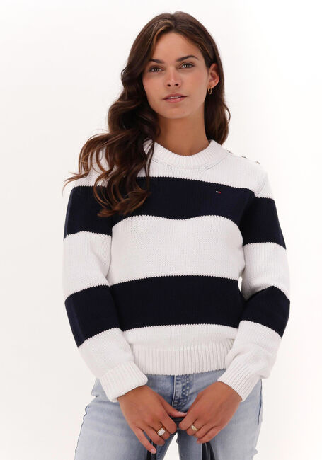 Transparant lokaal Meting Witte TOMMY HILFIGER Trui STRIPED BUTTON C-NK SWEATER | Omoda