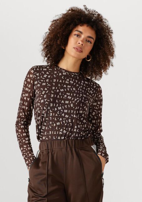 Bruine HAUTE L'AMITIÉ Top L'AMITIE MESH LS O-NECK - large