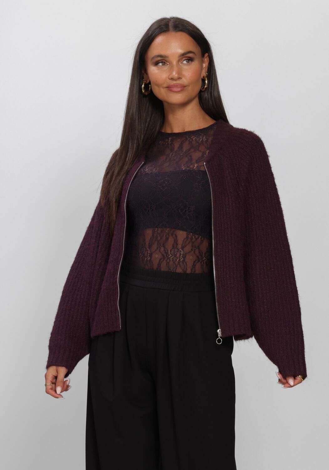 Bordeaux EDITED Vest RANI BOMBER CARDIGAN - large