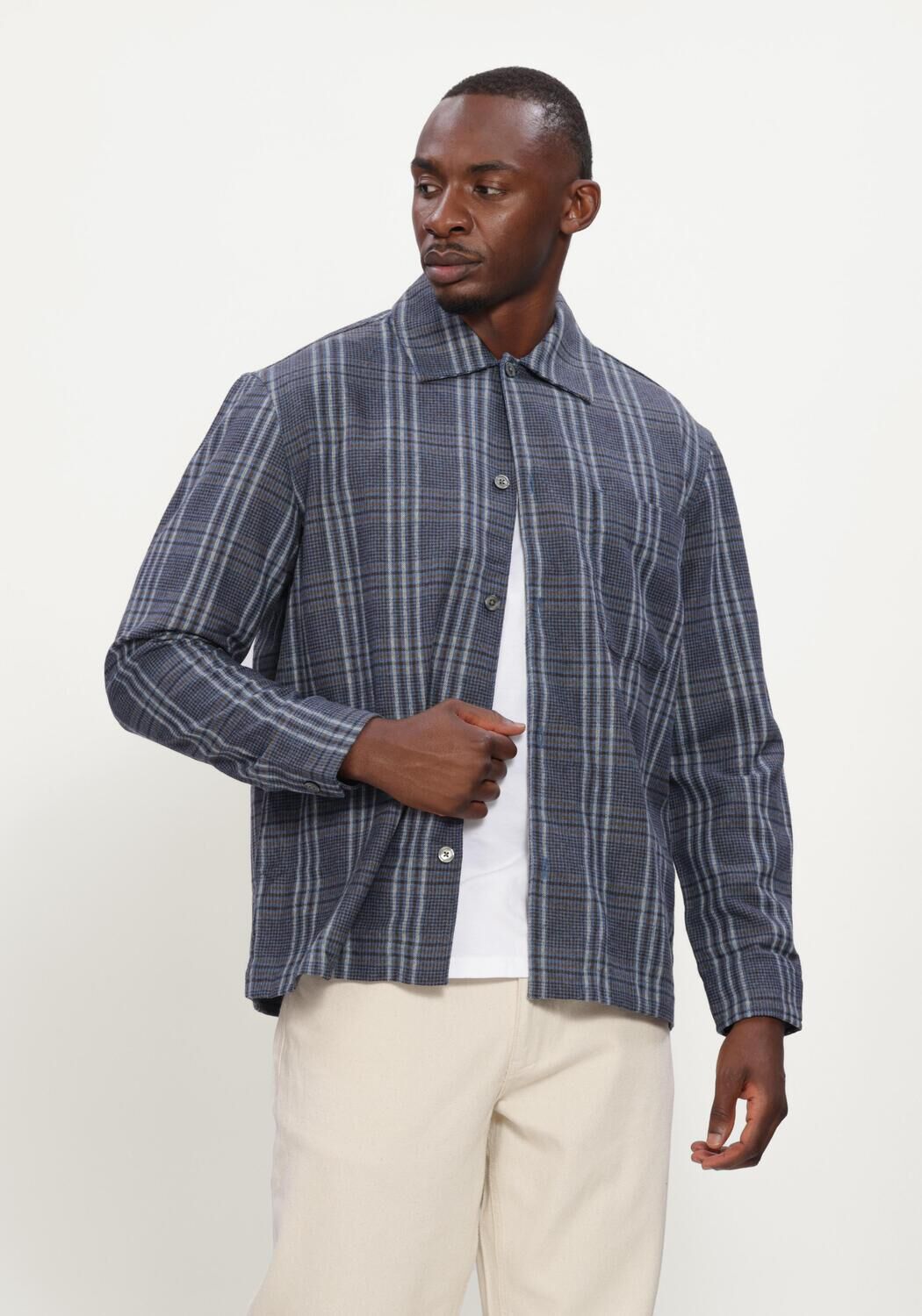 SELECTED MEN Chemise d&eacute;contract&eacute; SLMRLXSVEND WT CHECK WOOL BLEND LIGHT OS en bleu - large