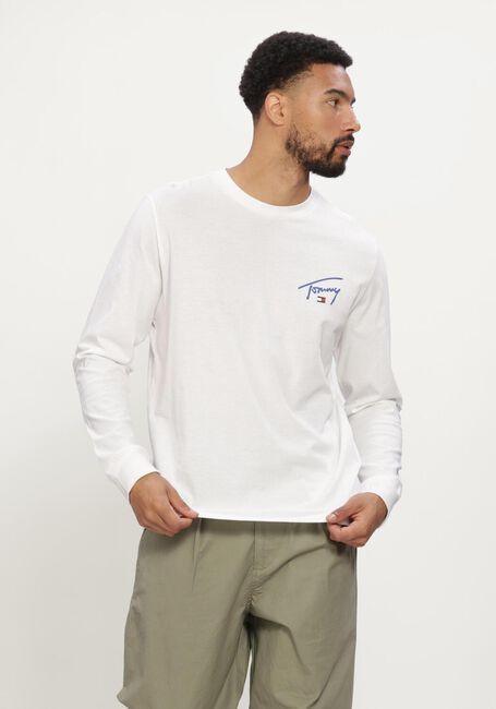 TOMMY JEANS T-shirt TJM SLIM SIGNATURE CHEST TEE LS en blanc - large
