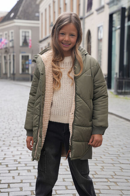 LIKE FLO Veste matelassé ARIANA FLO GIRLS REVERSIBLE HOODED LONG JACKET en vert - large