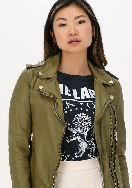 GOOSECRAFT Veste en cuir BIKER513 en vert - large