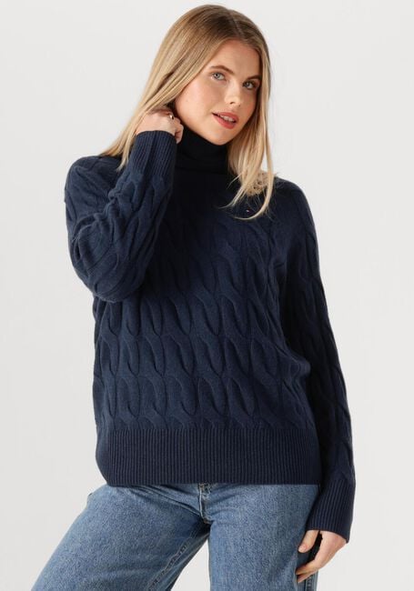 Donkerblauwe TOMMY HILFIGER Coltrui SOFT WOOL CABLE ROLL-NK LS SWT - large