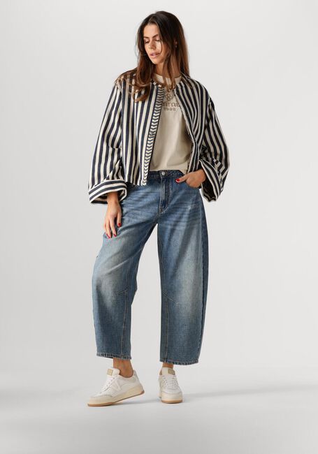 SUMMUM Jack SHORT ROUND NECK STRIPE JACKET Écru - large