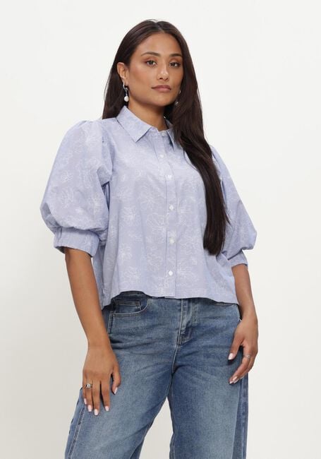 Blauwe NEO NOIR  ETTA FLOWER STRIPE SHIRT - large