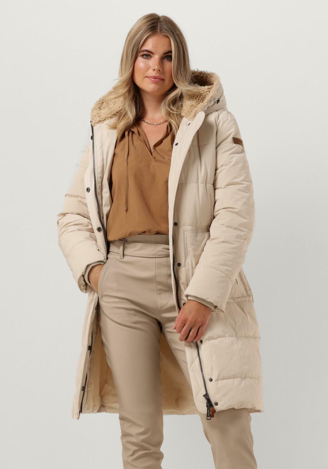 Beige gewatteerde lange jas top