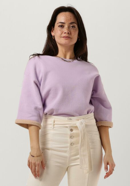 SUMMUM Pull SWEATER 3/4 SLEEVE DOUBLE FACE SUMMER COTTON KNIT en violet - large