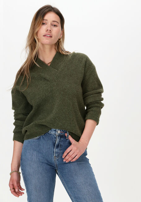 SCOTCH & SODA Pull RIBBED V-NECK RELAXED-FIT FUZZ en vert - large