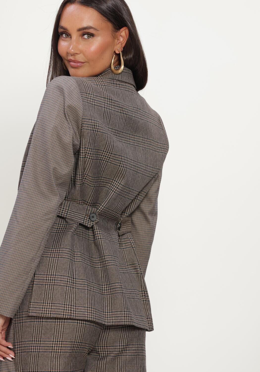 Taupe CO'COUTURE Blazer VEYACC CHECK FITTED BLAZER - large