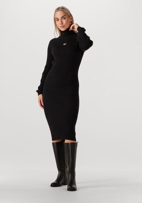 Zwarte TOMMY JEANS Midi jurk TJW MOCKNECK BADGE SWEATER DRESS - large