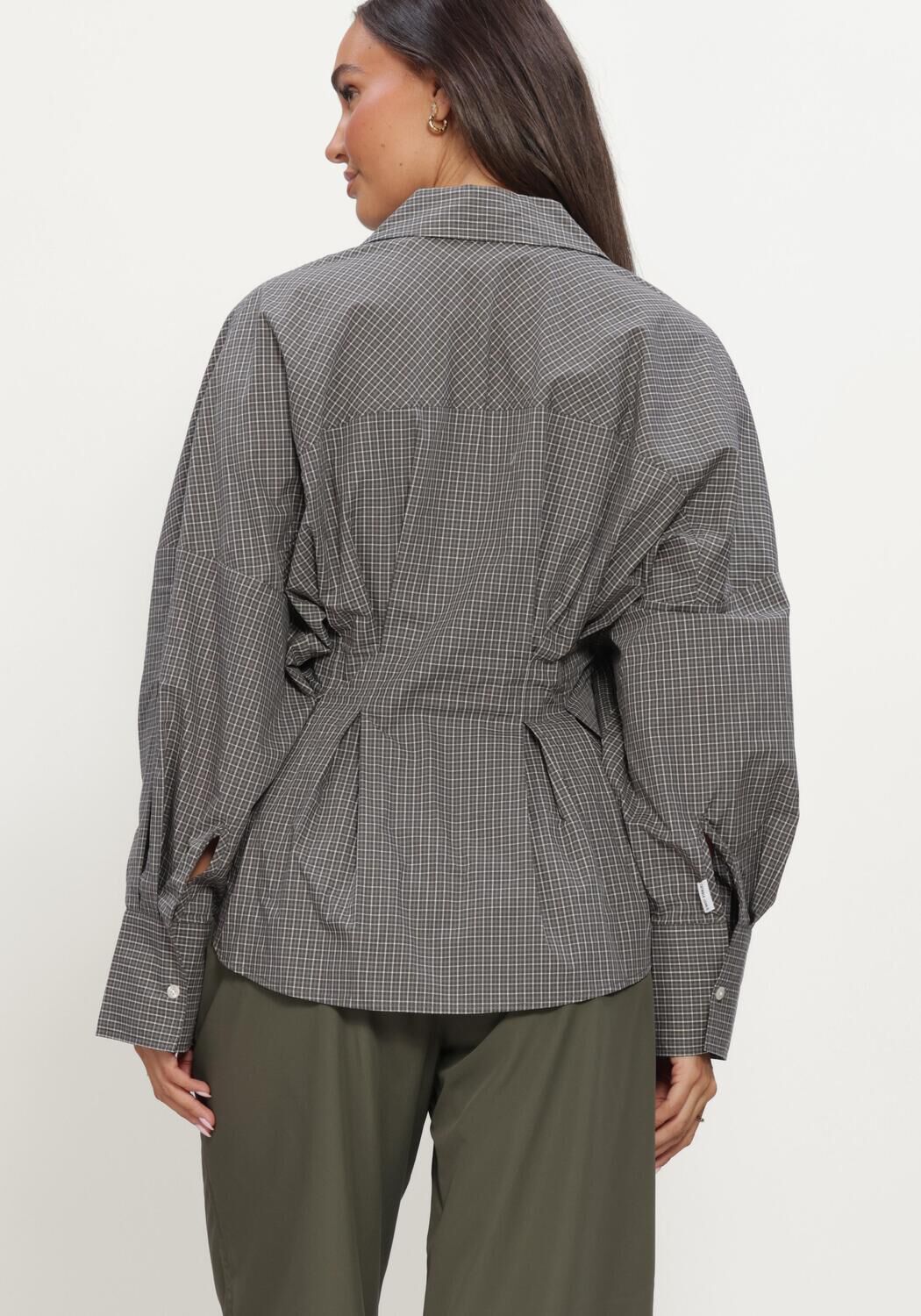 Grijze CATWALK JUNKIE  CHECK BLOUSE WITH WAIST PLEATS - large