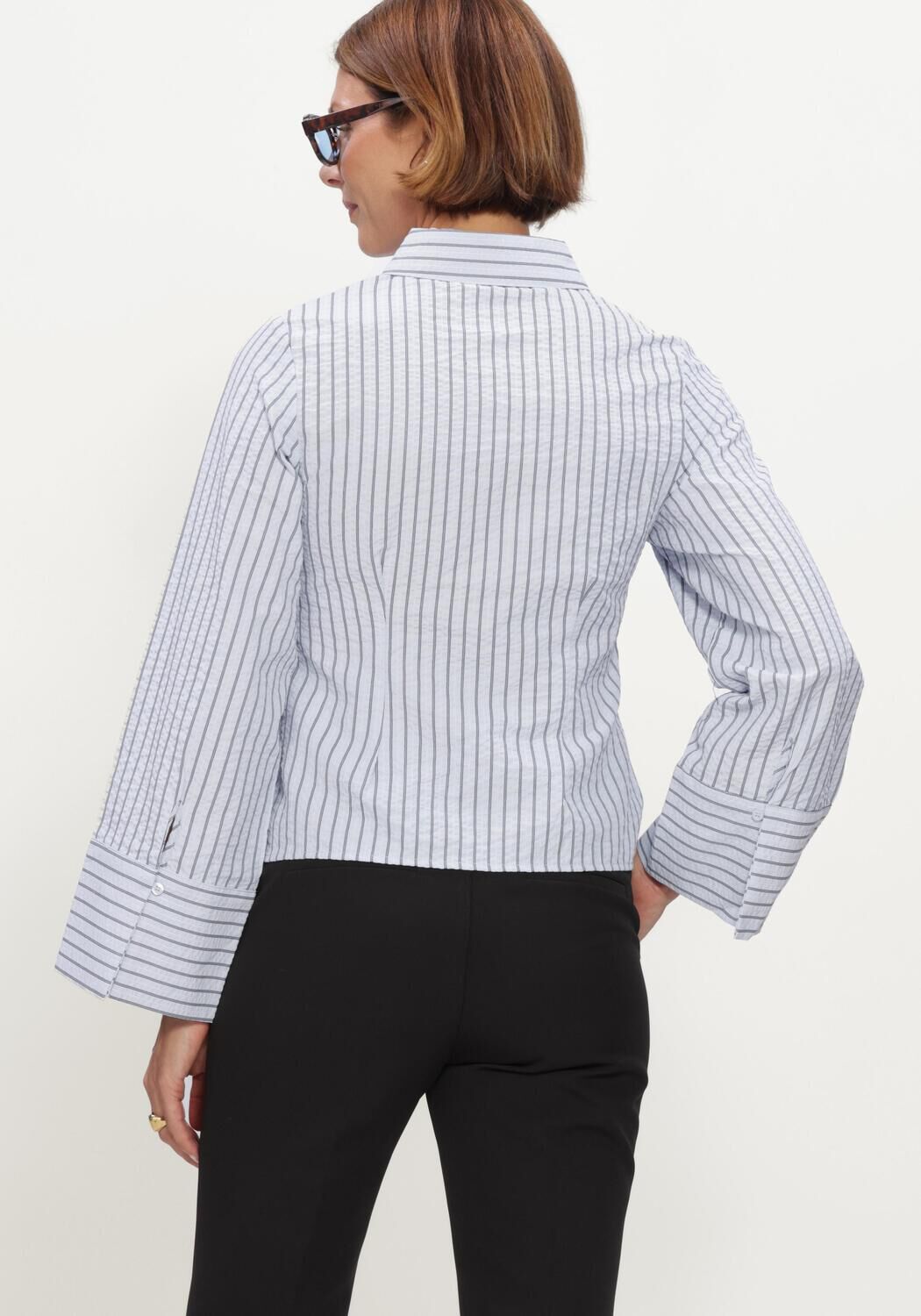 Lichtblauwe NEO NOIR  ROSA STRIPED CREPE SHIRT - large