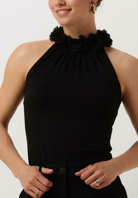 JANSEN AMSTERDAM Haut TC356 SINGLET WITH FLOWERS AT NECKLINE en noir - large