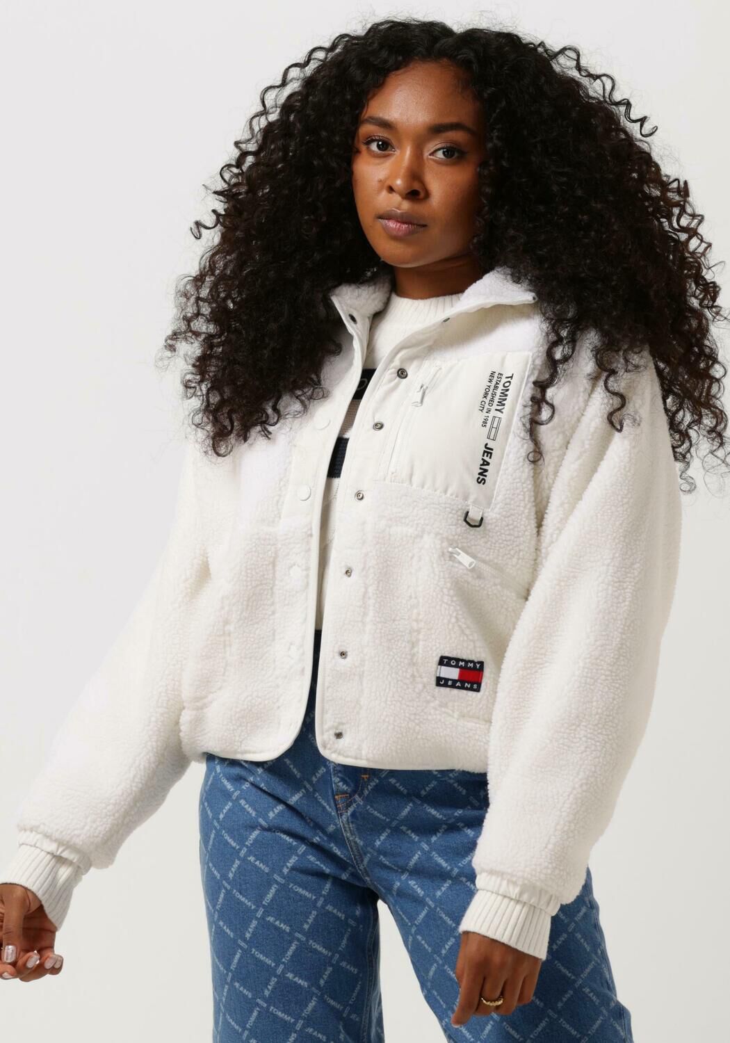 tommy jeans manteau teddy tjw reversible sherpa jacket blanc