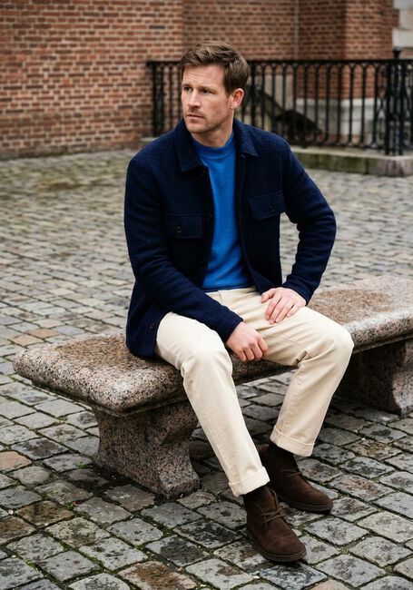Donkerblauwe SELECTED MEN Overshirt SLHNEALY LS KNIT WORKWEAR CARDIGAN - large