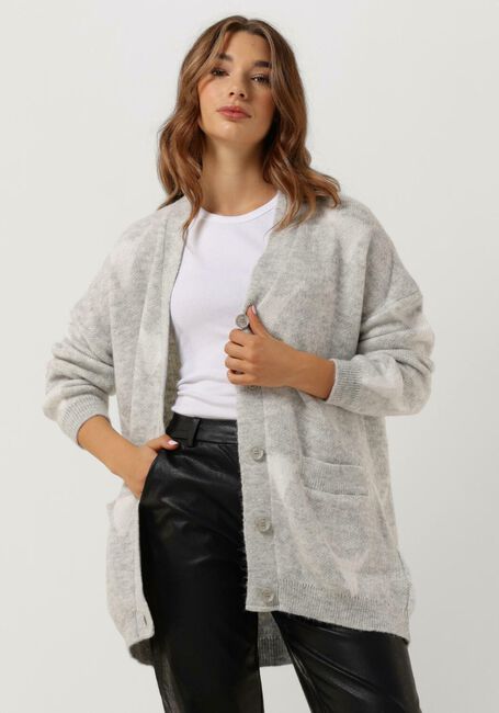 Lichtgrijze ALIX THE LABEL Vest LADIES KNITTED BULL CARDIGAN - large