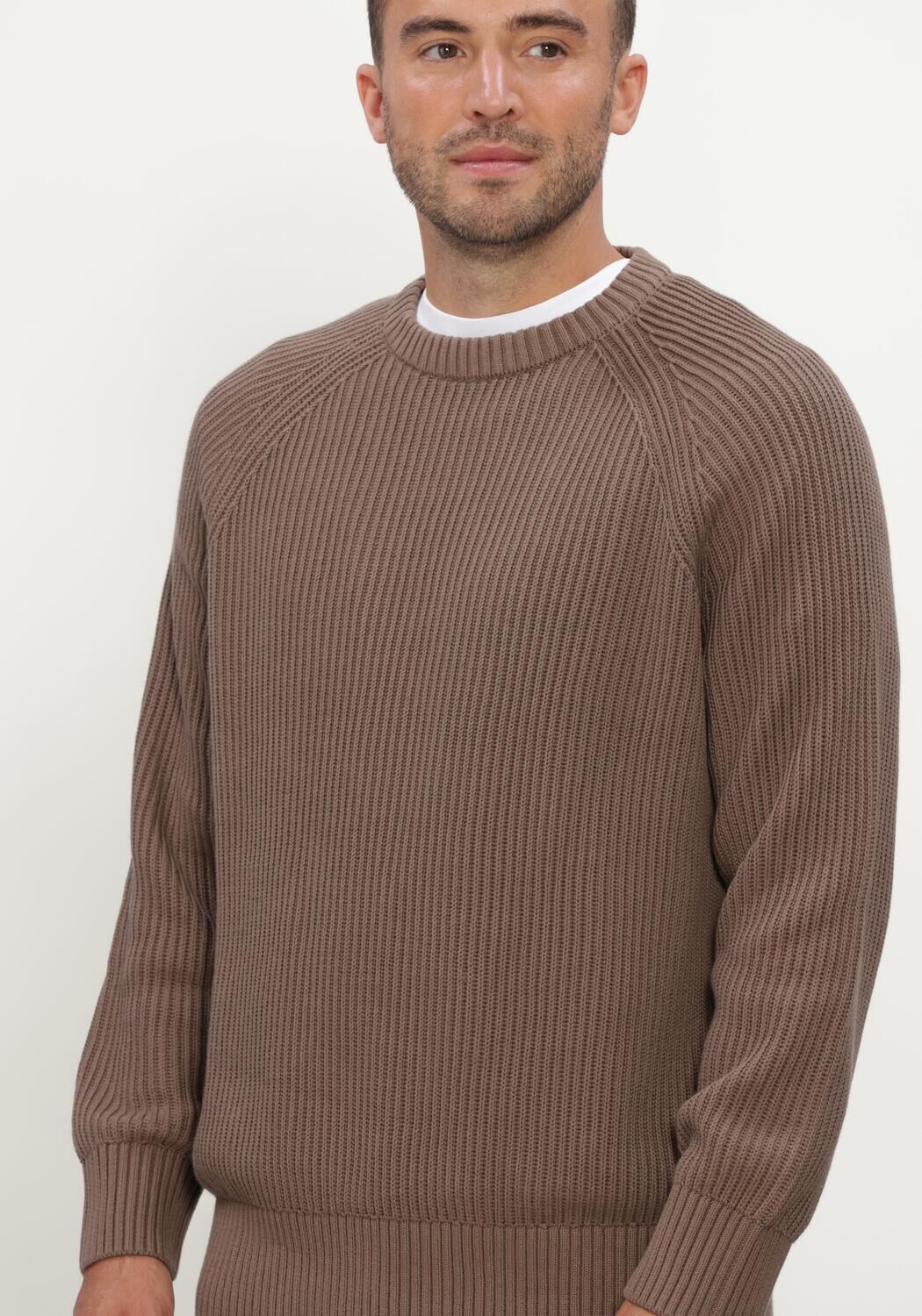SELECTED MEN Pull SLMBRAUN KNIT RIB CREW NECK NOOS en marron - large