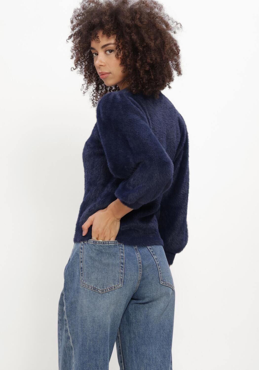 CATWALK JUNKIE Pull FUZZY PUFF SLEEVE KNIT Bleu fonc&eacute; - large