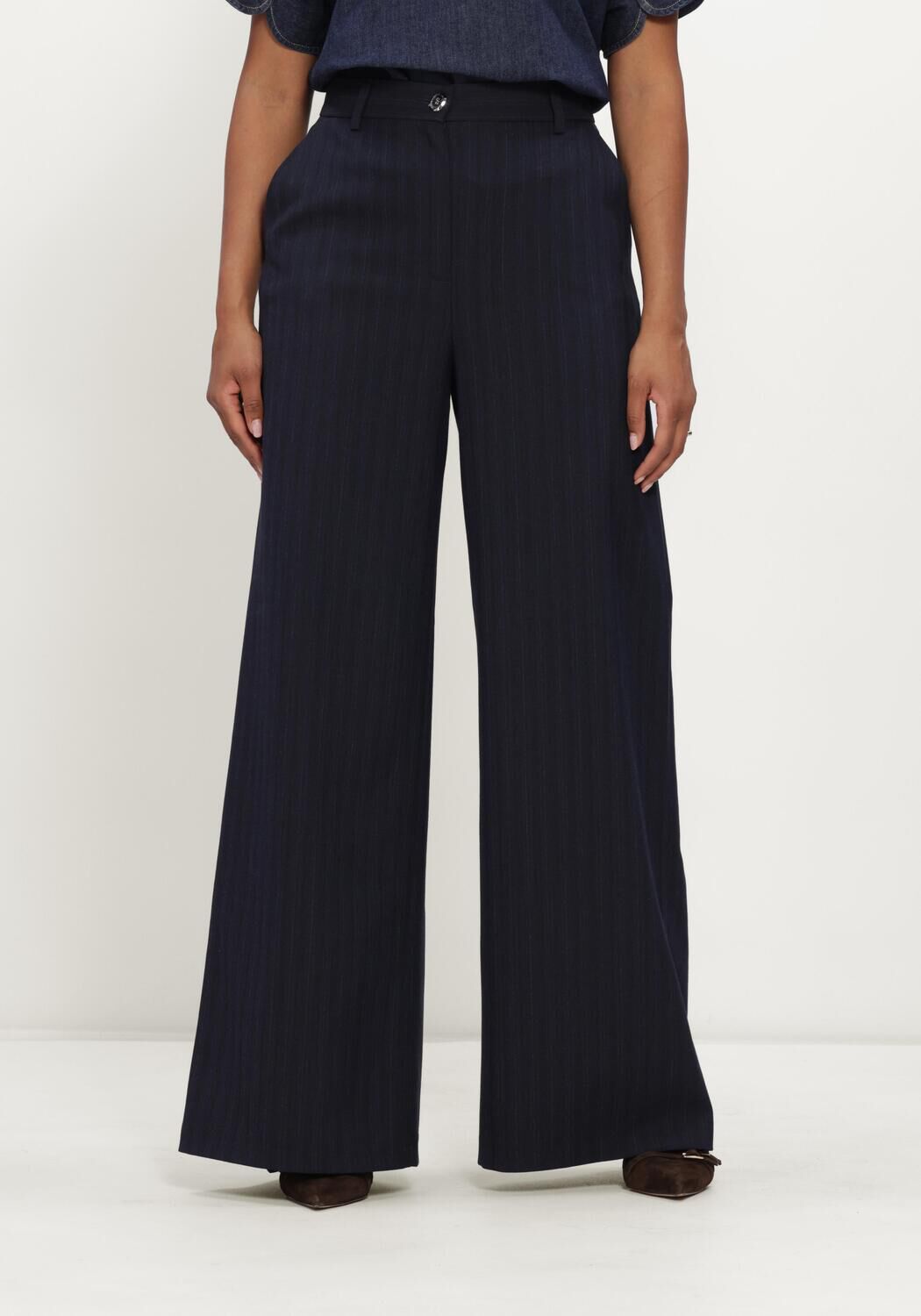 CAROLINE BISS Pantalon large 4569 Bleu fonc&eacute; - large