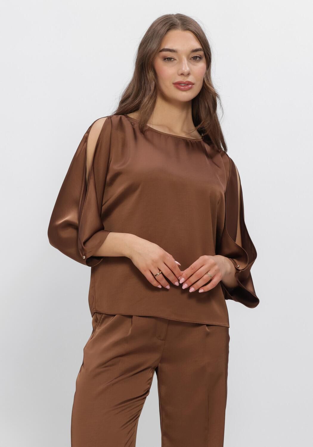 DANTE6 Haut RISETTE FLOWING SATIN TOP en marron - large