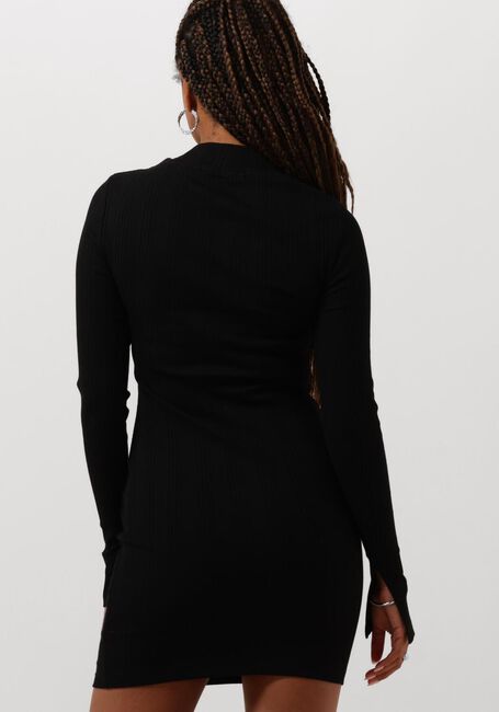 Zwarte CALVIN KLEIN Mini jurk VARIEGTAED RIB HALF ZIP LS DRESS - large