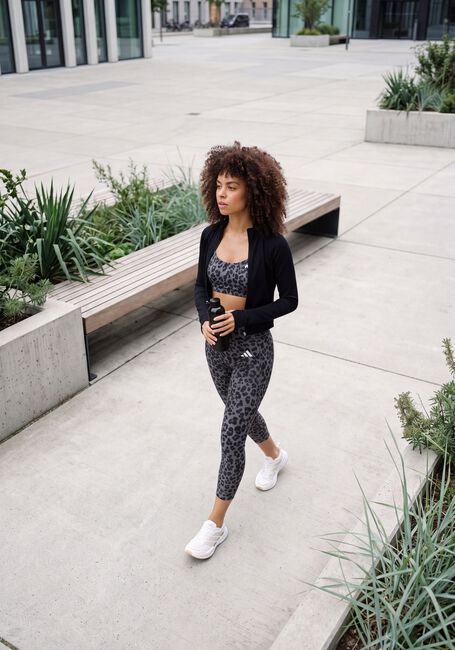 Bruine ADIDAS Sportleggings OPT ESS AOP 7/8 - large