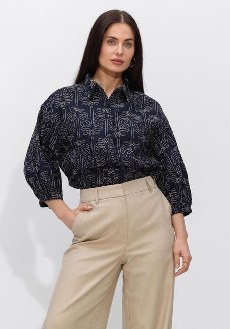 Donkerblauwe JANSEN AMSTERDAM  NURIA BLOUSE WPT 761 3/4 SLEEVE WIDE FIT - large