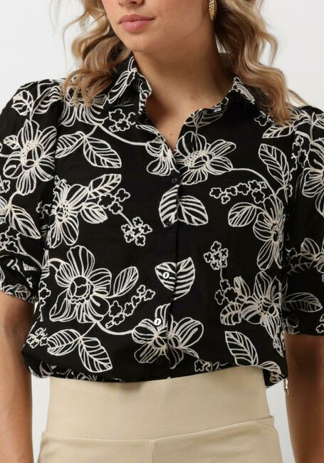 JANSEN AMSTERDAM WGE722 EMBROIDERED BLOUSE 3/4 PUFFED SLEEVE Blouses en noir - large