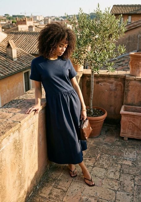 Donkerblauwe TOMMY HILFIGER Midi jurk CODY MID MEDIA C-NK MIDI DRESS - large