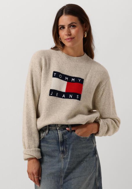 Bruine TOMMY JEANS Trui TJW MELANGE FLAG SWEATER - large