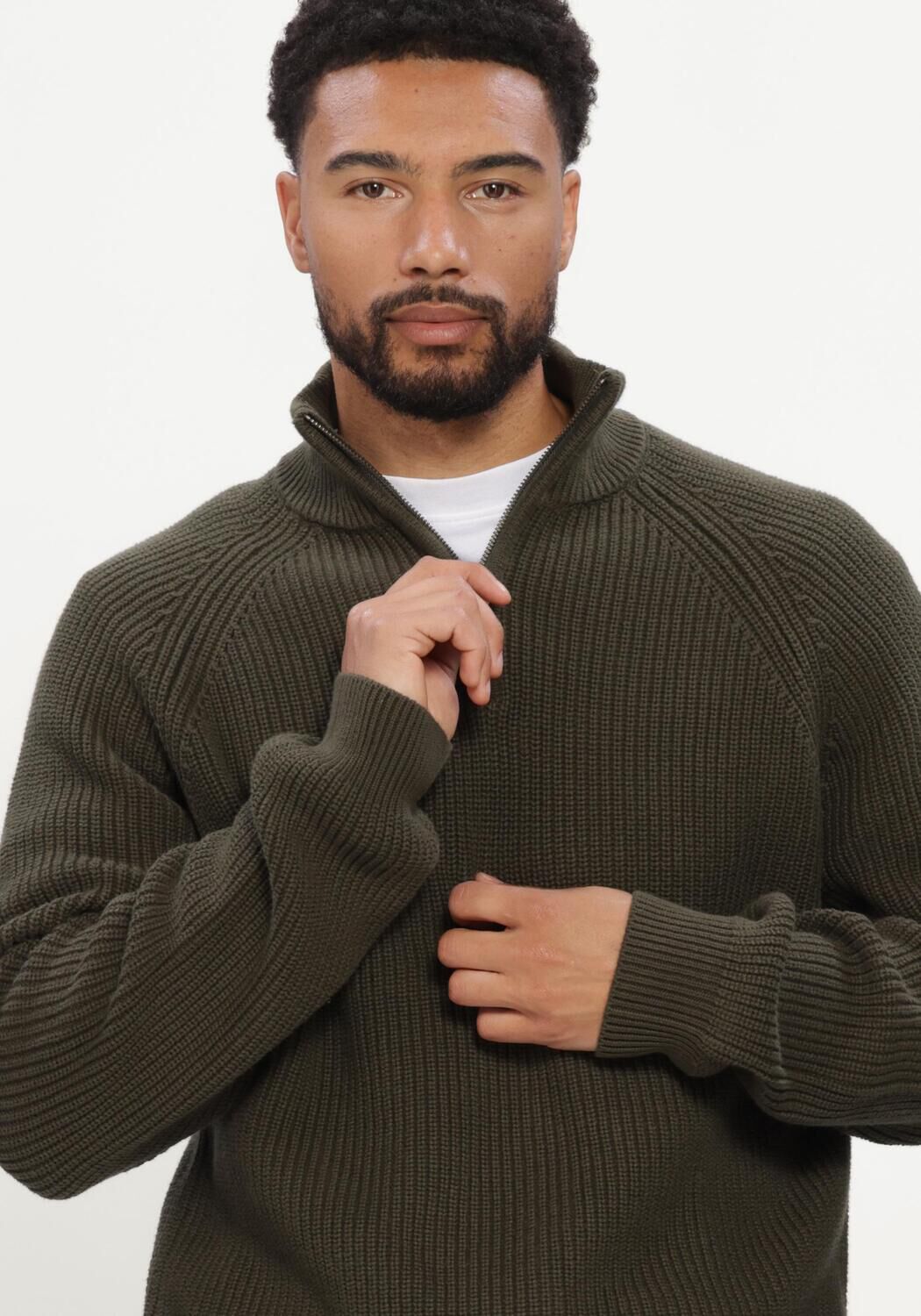 Donkergroene ANERKJENDT Trui AKSUNE PATENT HALF ZIP KNIT - large