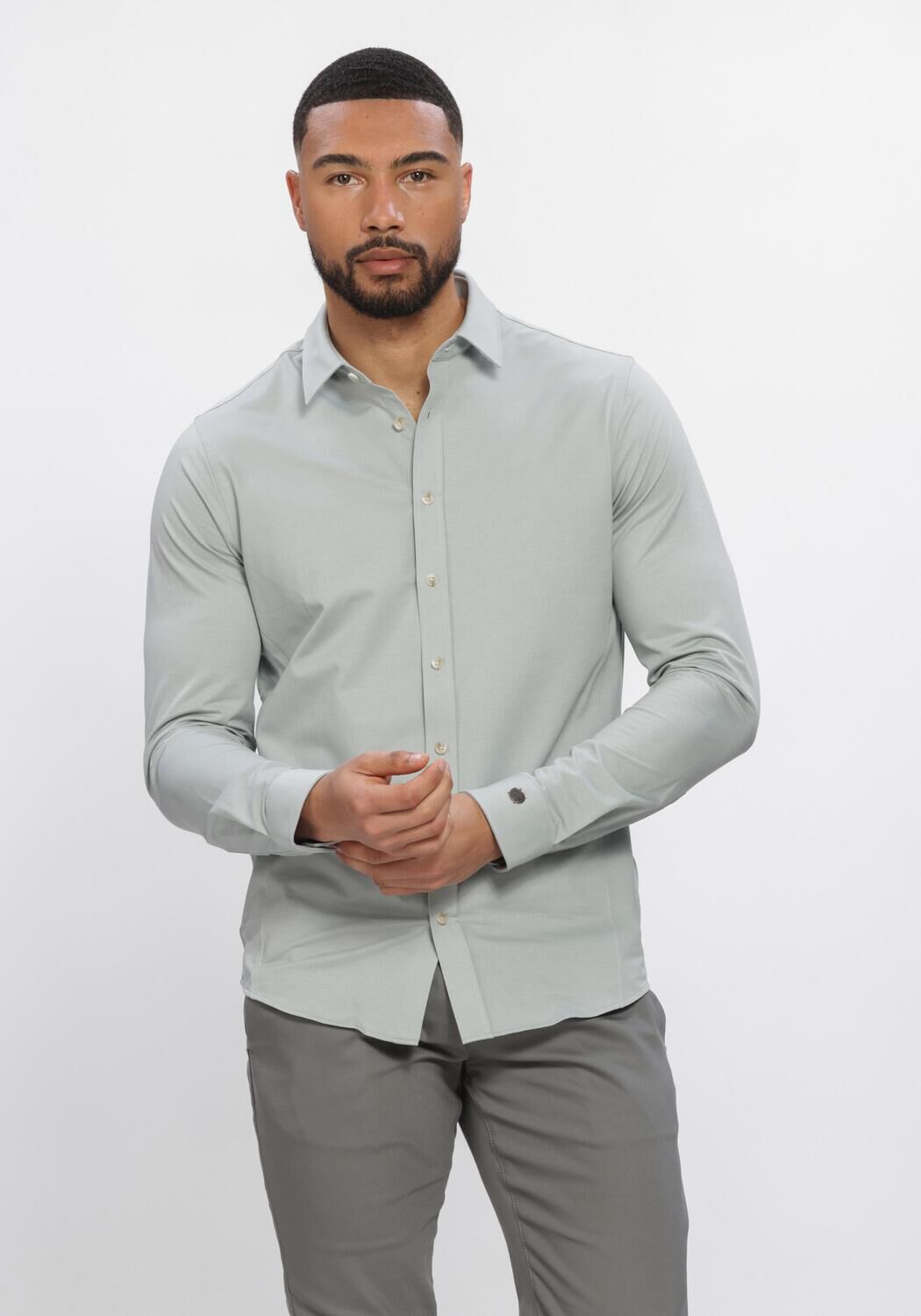 Lichtblauwe CAST IRON Casual overhemd CF TECH TWILL JERSEY - large