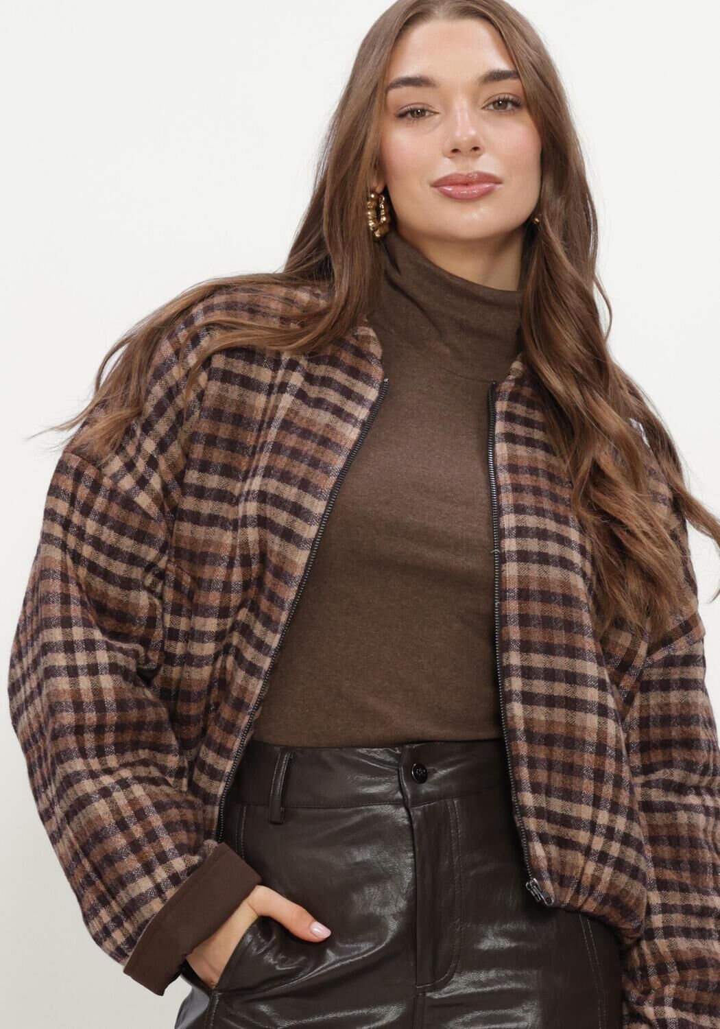 Bruine RUBY TUESDAY Jack CIDORE WOOLEN CHECK BOMBER JACKET - large