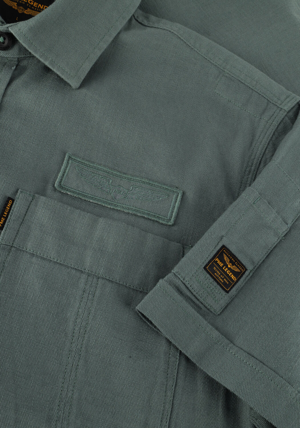 PME LEGEND Chemise d&eacute;contract&eacute; SHORT SLEEVE SHIRT CTN SLUB en vert - large