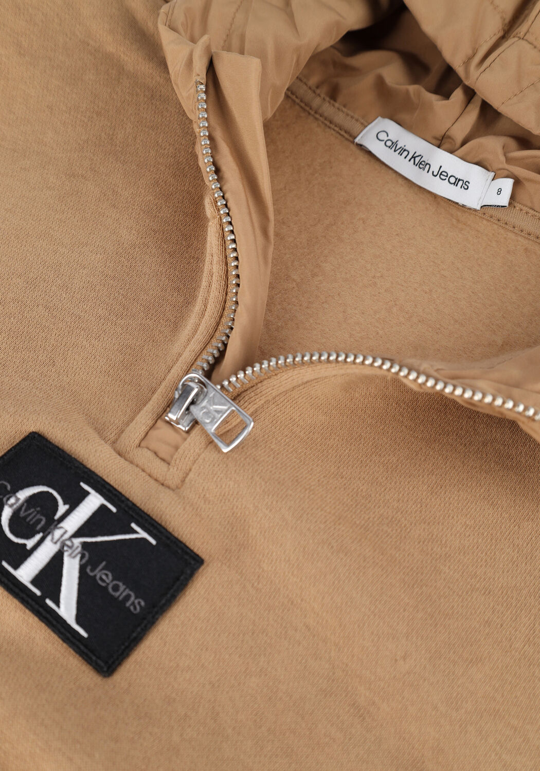 Beige CALVIN KLEIN Trui QUILTED MIX MEDIA HOODIE - large