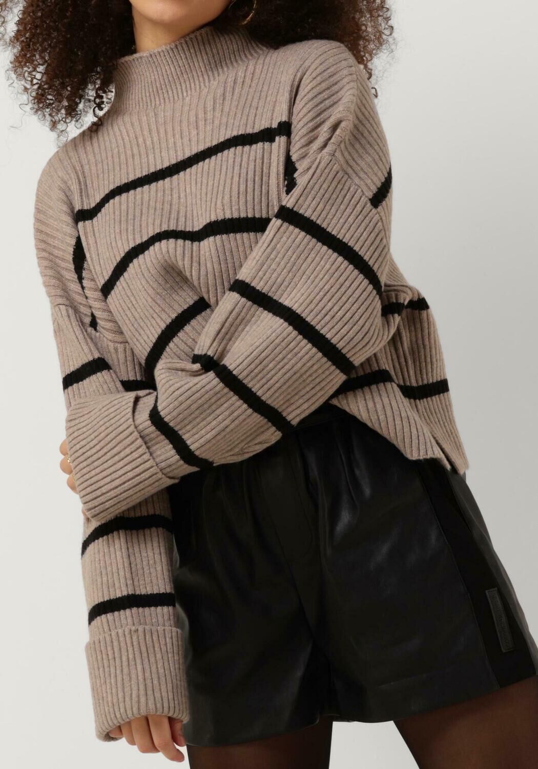 Taupe CO COUTURE Trui ROW STRIPE BOX CROP KNIT Omoda