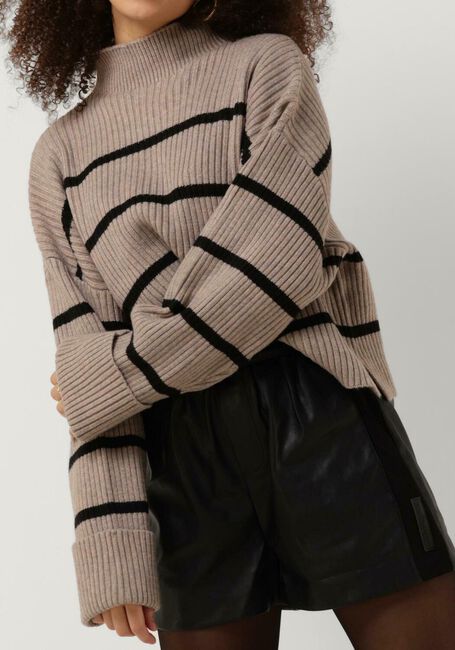 CO'COUTURE Pull ROW STRIPE BOX CROP KNIT en taupe - large