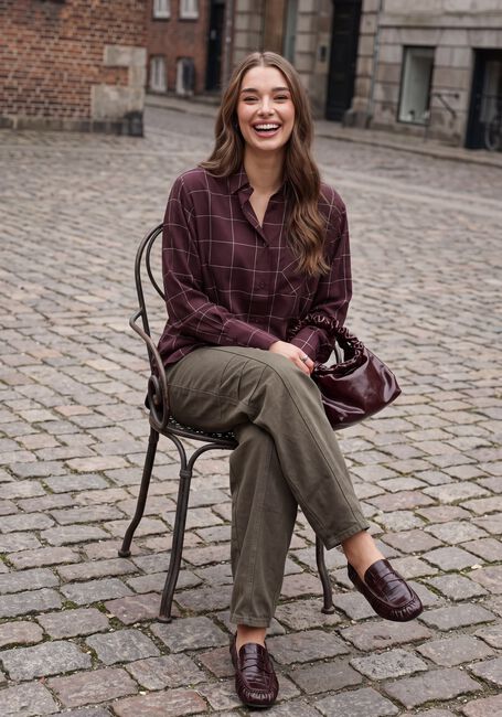 Bordeaux REFINED DEPARTMENT  LADIES WOVEN BLOUSE CHECK SHOULDER PADS NARO - large