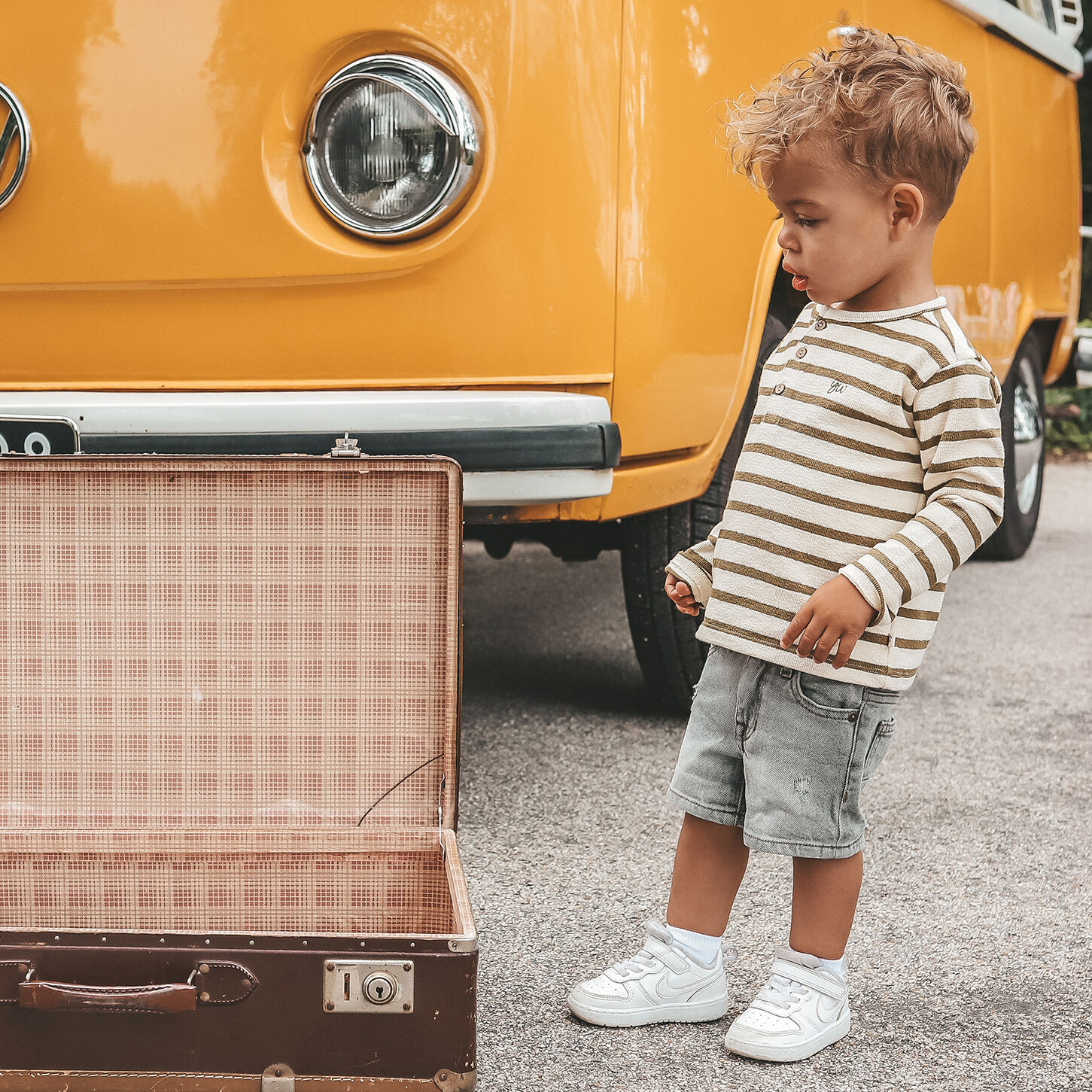 YOUR WISHES T-shirt STRIPE TERRY RELAXED GRANDDAD LS en beige - large