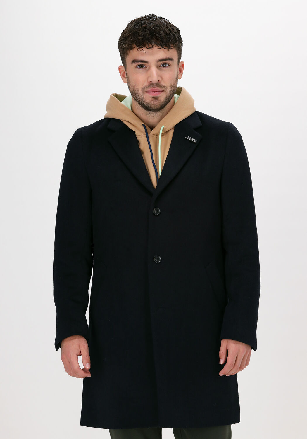 Donkerblauwe SCOTCH SODA Mantel 163276 SINGLE BREASTED WOOL Omoda