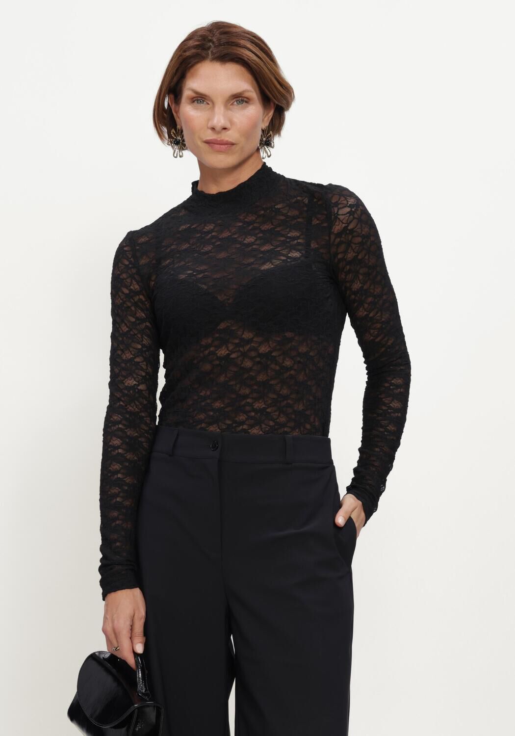 Zwarte STUDIO ANNELOES Top Reagan lace col top - large