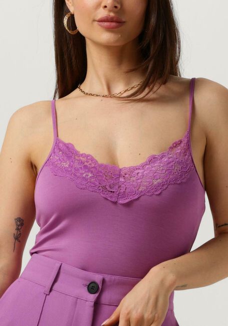 Paarse JANSEN AMSTERDAM Top TC103 SINGLET WITH LACE AT NECKLINE - large
