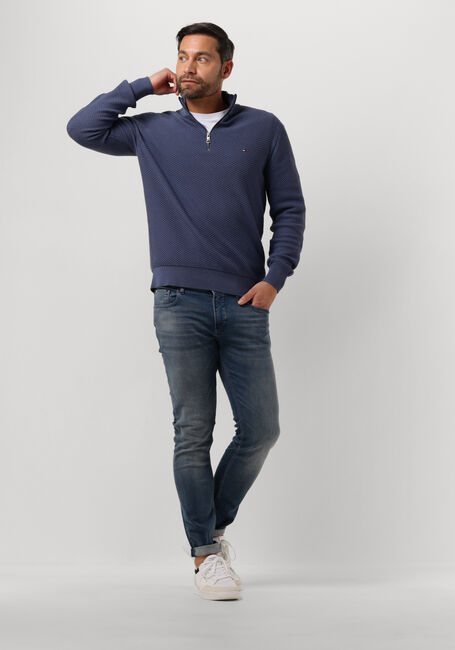 TOMMY HILFIGER Pull OVAL STRUCTURE ZIP MOCK en bleu - large